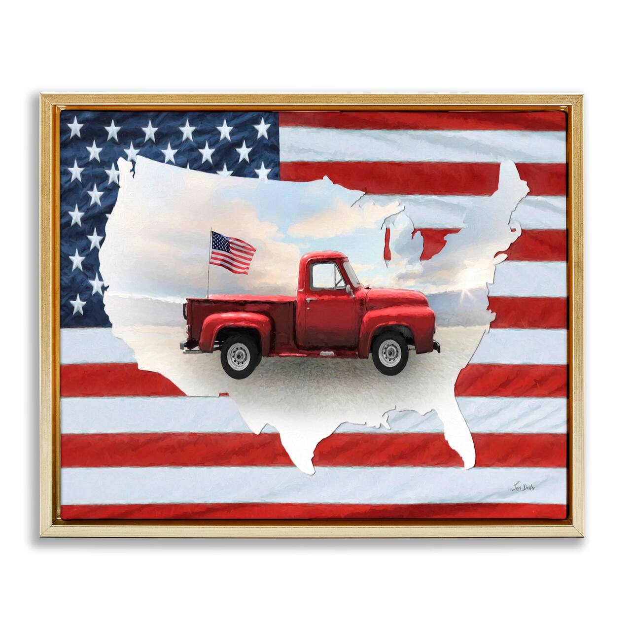 Stupell Industries Farmhouse American Flag Floater Framed Art